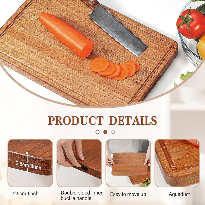 Solid Teak Wood Cutting Board One Piece Non Glued Extra Large Thick Crack - Image 3