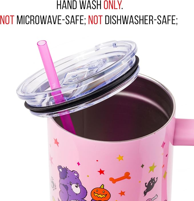 Silver Buffalo Care Bears Featuring Harmony Bear, Cheer, Share Bear, and Trick-or-Sweet Halloween Double Walled Stainless Steel Tumbler with Handle and Straw, Fits in Standard Cup Holder, 40 Ounces - Image 4
