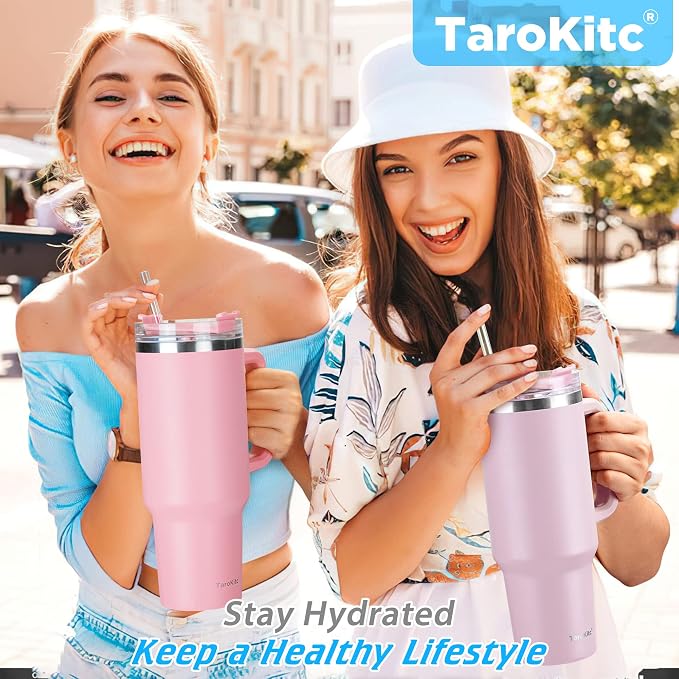 TaroKitc 40 oz Tumbler with Handle | Stainless Steel Insulated Insulated Travel Mug Iced Coffee Cup with Lids and Straw | Keeps Drinks Cold for 34 Hours | Dishwasher Safe, BPA Free | MATCHA - Image 7