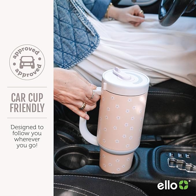 Ello Oasis 40 oz Tumbler with Handle & Retracting Straw | Reusable Insulated Stainless Steel Cup 100% Leakproof, Gifts for Teens Women Men | Keeps cold for 24 Hours, Cup Holder Friendly, Cream Tonal - Image 6
