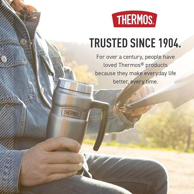 THERMOS Stainless King Vacuum-Insulated Travel Mug with Handle - 16oz, Midnight Blue - Thermos Tumbler for Hot & Cold Drinks - Leak & Sweat-Proof Stainless Steel Coffee Mug with Lid for Commuting - Image 7