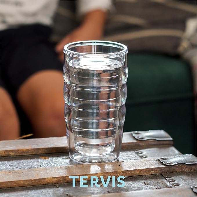 Tervis Clear & Colorful Lidded Made in USA Double Walled Insulated Tumbler Travel Cup Keeps Drinks Cold & Hot, 10oz Wavy, Fuchsia Lid - Image 6