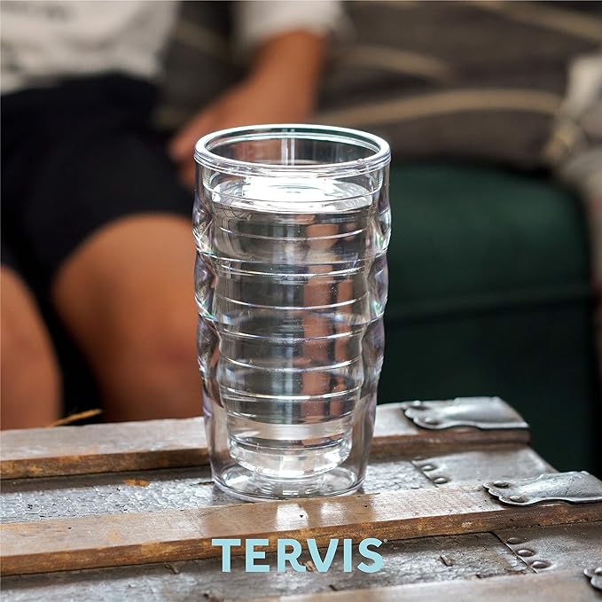 Tervis Clear & Colorful Lidded Made in USA Double Walled Insulated Tumbler Travel Cup Keeps Drinks Cold & Hot, 10oz Wavy, Lime Green Lid - Image 6