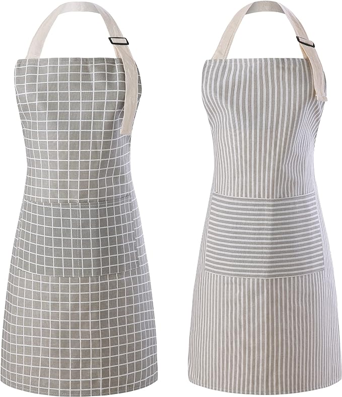 Tosewever 2 Pieces Kitchen Cooking Aprons, Waterproof Linen Adjustable Bib by Tosewever